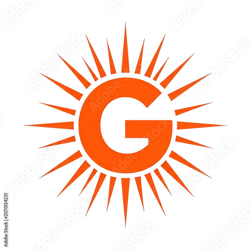 Orange Sunburst Logo with Letter G Transparent Background