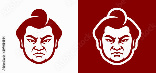 Japanese Sumo Wrestler Head Logo Vector Design - Powerful Bold Red Rikishi Fighter Mascot Icon for Sports Team Branding, Martial Arts Gym, Fitness Club Emblem, and Asian Cultural Identity