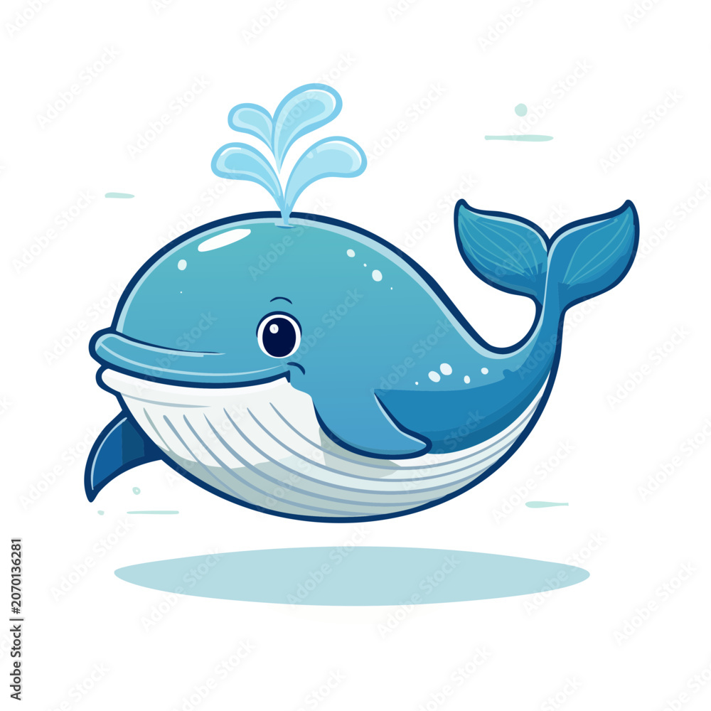 Naklejka premium Cartoon Blue Whale with Water Splash