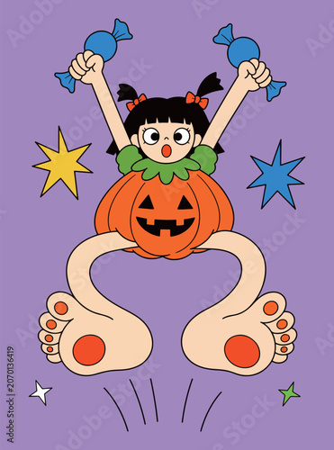 Joyful Pumpkin Girl with Candy