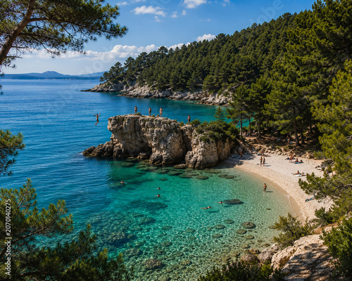 Landscape of secluded paradise beach. In the coast of Mallorca. Concept of summer, relaxation and  holiday 