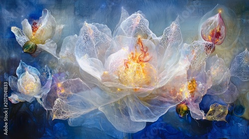 Captivating abstract artwork showcasing a dreamy floral landscape.