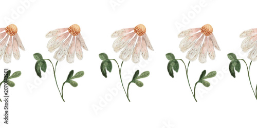 Bild auf Leinwand Seamless watercolor daisy flower border print for rustic wedding polygraphy