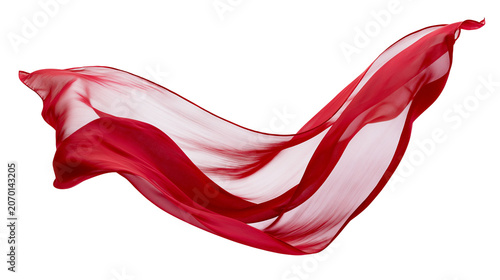 Cuadro en lienzo Flowing red silk fabric elegant and translucent, isolated on transparent backgro