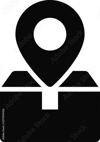 A map pin icon marks a location on a package.