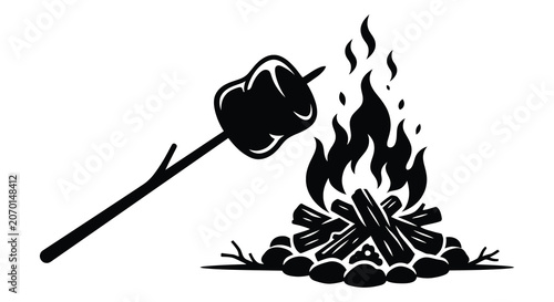 Obraz na płótnie Marshmallow Roasting Over Campfire Black Silhouette campfire fire flames wood