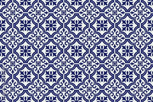 Beautiful Seamless Pattern with Intricate Blue and White Traditional Decorative Elements, Ideal for Various Design Applications