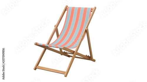 Konstfotografi Striped deck chair with wooden frame, isolated on transparent background