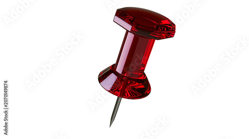Фотография Shiny red faceted plastic thumbtack with sharp metal pin, isolated on transparen