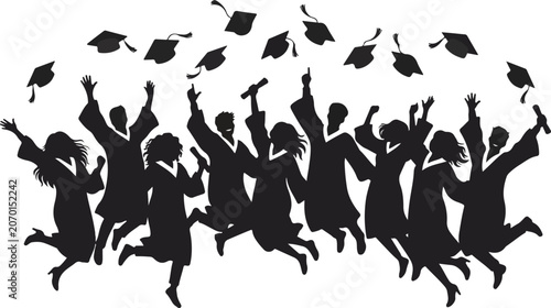Tableau sur toile A group of overjoyed graduates joyfully tossing their caps in the air in celebra