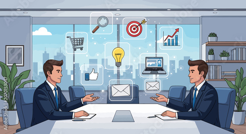 Two businessmen in a meeting room.