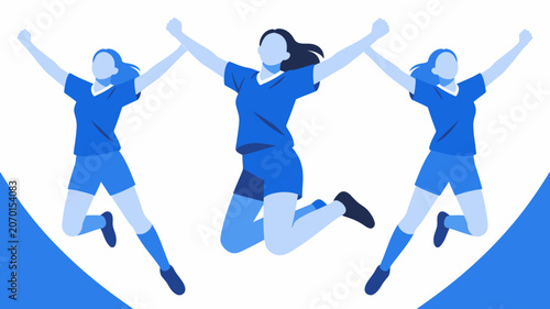 Fotografia Three female soccer players jumping happily.