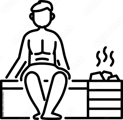 Quadro su tela Man in towel sitdown inside sauna with outline