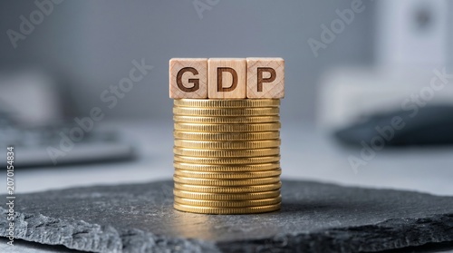 Gdp Letters Stacked On Golden Coins Macro Photography