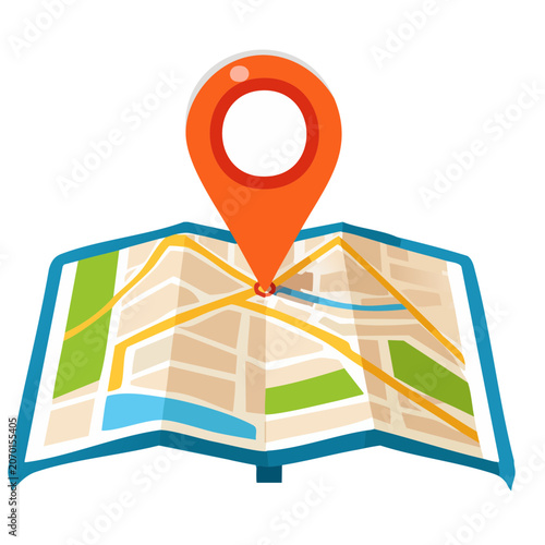 Orange map pin on folded city map illustration
