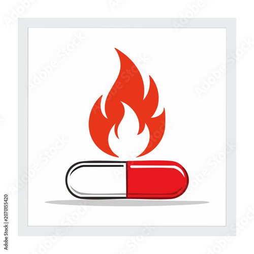 Red pill with flame icon vector illustration