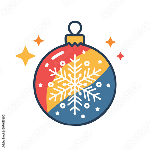Colorful Christmas ornament with snowflake and stars