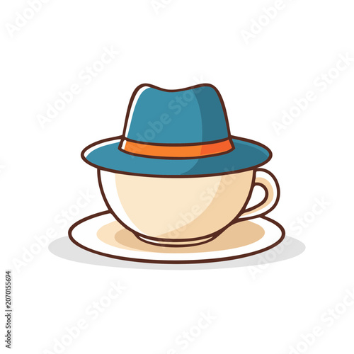 Coffee cup wearing a blue fedora hat vector illustration