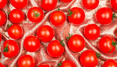 Fresh Tomatoes on Gold Fabric.