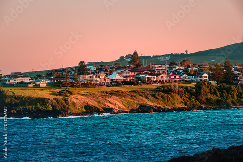 GERRINGONG, NSW, AUSTRALIA – JUNE 23, 2026: Rolling green farmland overlooking the Pacific Ocean along the scenic South Coast near Gerringong, New South Wales, Australia.