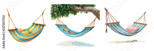 Tableau sur toile Hammock set illustrating summer vacation, relaxation, and travel, featuring comf