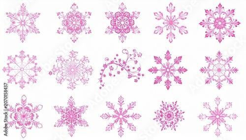 Elegant Pink Snowflake Collection for Winter and Holiday Designs.
