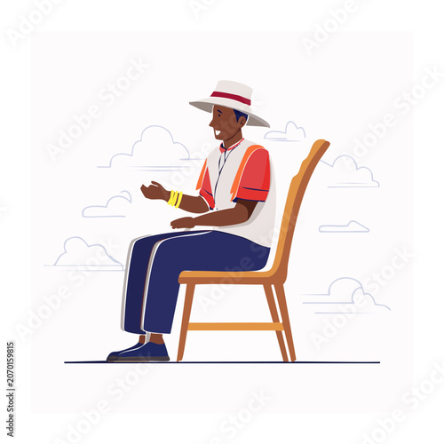 Man in casual clothing sitting on chair, flat vector illustration