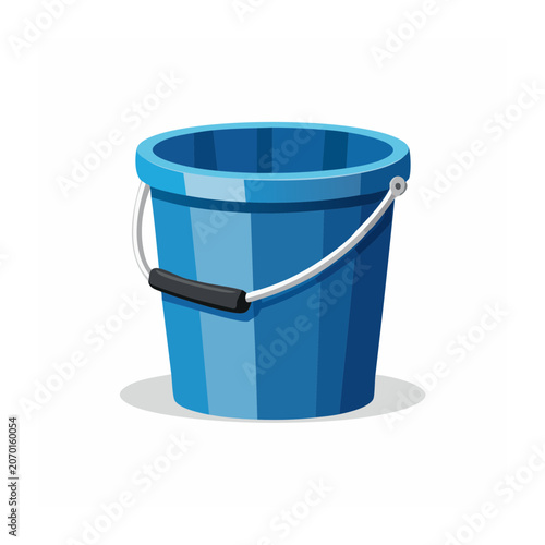Blue Plastic Bucket with Handle Vector Illustration