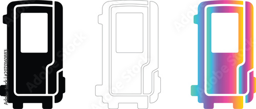 Set of three smartphone device icons in solid black outline and colorful gradient style