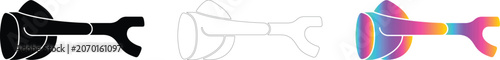 Set of robotic mechanical claw arm icons in solid silhouette outline and gradient styles