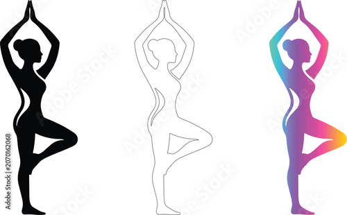 Yoga Tree Pose Silhouette Vector Set