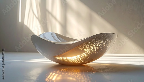 Elegant Ceramic Bowl Bathed in Sunlight - A Study in Light and Shadow.