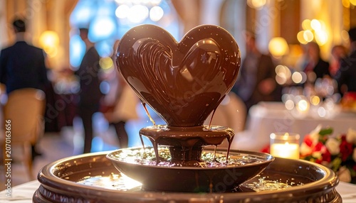 Elegant Chocolate Fountain Display at a Wedding Reception.