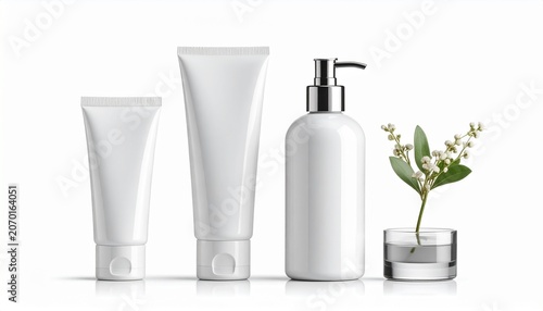 Elegant Cosmetic Product Mockup with Floral Accent for Branding.