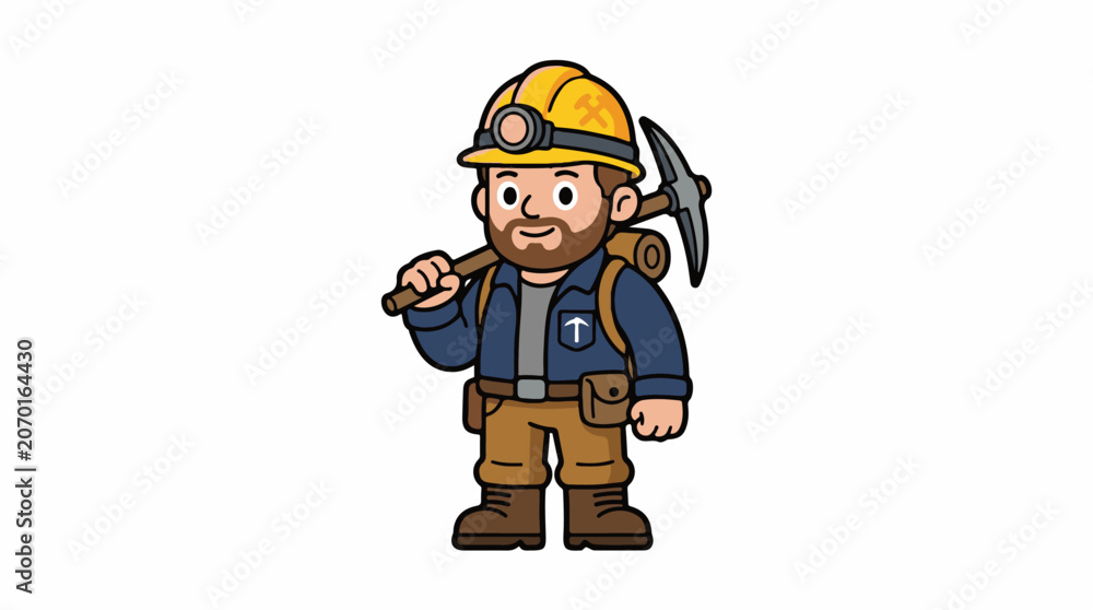 Fototapeta premium A cartoon miner with a pickaxe