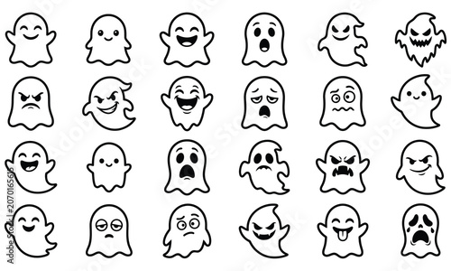 Tableau sur toile Halloween Ghost Emojis and Face Icons Collection for Spooky Designs
