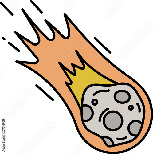 Comet with fire on the back outline illustration