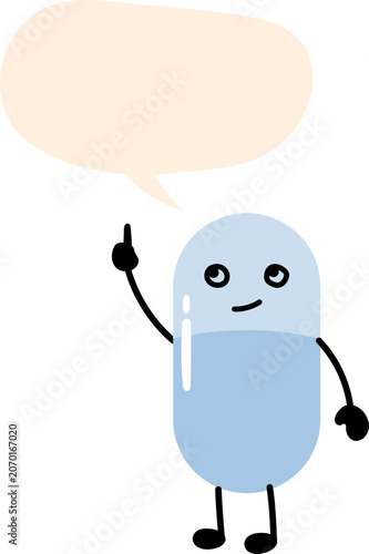 Pill medicine cartoon character with speech bubble illustration
