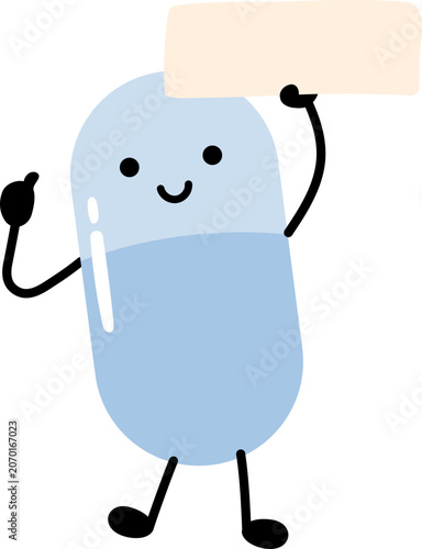 Pill medicine cartoon character hold blank paper illustration