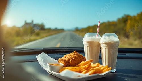 Drive Thru Chicken Fries Milkshakes Car Dashboard Road Trip