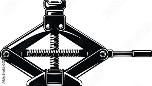 Hand Drawn Screw Scissor Car Jack Vintage Vector Mechanical Tool Illustration