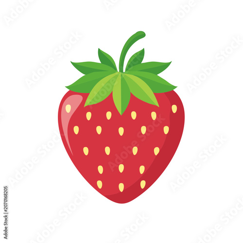 Red Strawberry with Green Leaves Vector Illustration