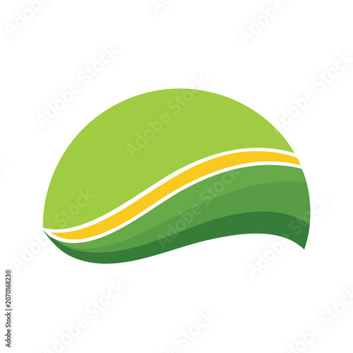 Abstract green leaf with curved wave design