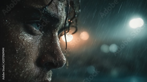 Swimmer holding a painful shoulder at poolside with water dripping, intense cinematic lighting and sports injury recovery concept