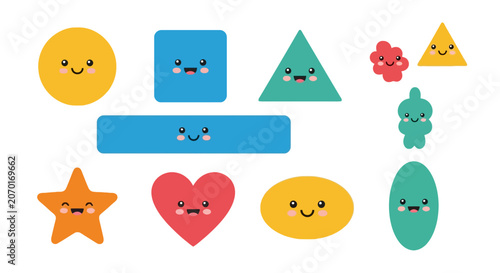 Fotografie Cute colorful geometric shapes with happy faces collection
