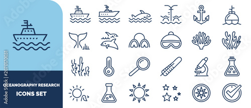 Fotografie Oceanography and marine research set, featuring ships, sea life, scientific equi