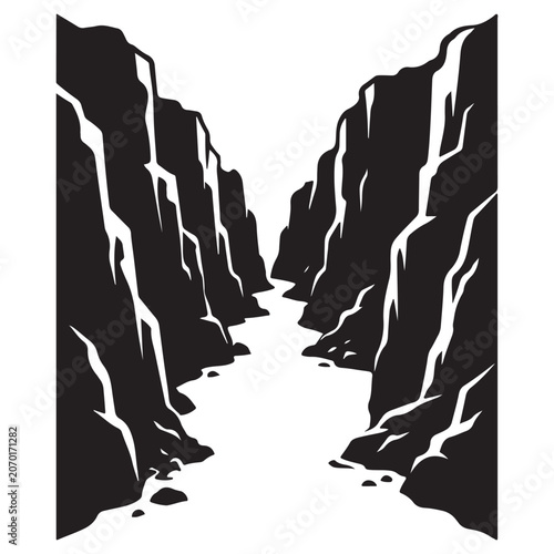 Fotografía Deep canyon with river flowing through narrow passage between steep rock walls