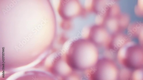 Abstract cluster of glossy pink spheres floating against a soft gradient background, creating a serene and ethereal optical illusion with delicate reflections