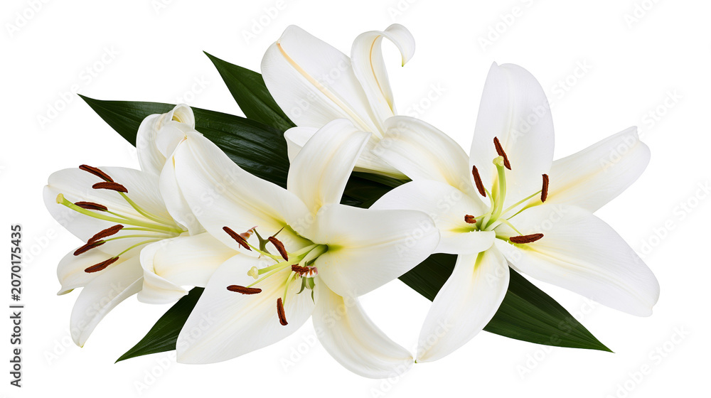 Fototapeta premium White lilies with green leaves