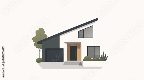 Simple modern house home icon with a blue roof and light gray walls, flat vector illustration isolated on a white background, minimal architectural symbol for real estate, housing, and property.